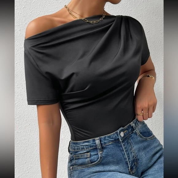 Boho black off shoulder ruched top - Picture 4 of 12
